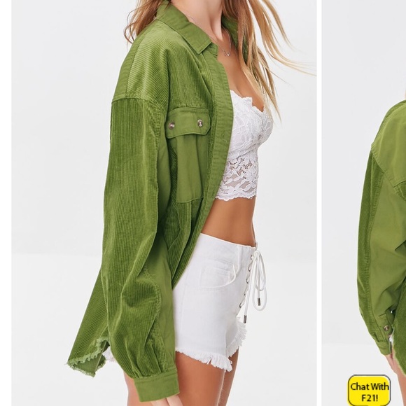 Forever 21 Jacket Corduroy Button-Up Shirt Front Shacket Sz S Olive - Picture 6 of 10